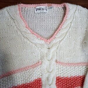 Vintage 70s Danielle California Mod Cable Knit Stripe V-Neck Sweater
